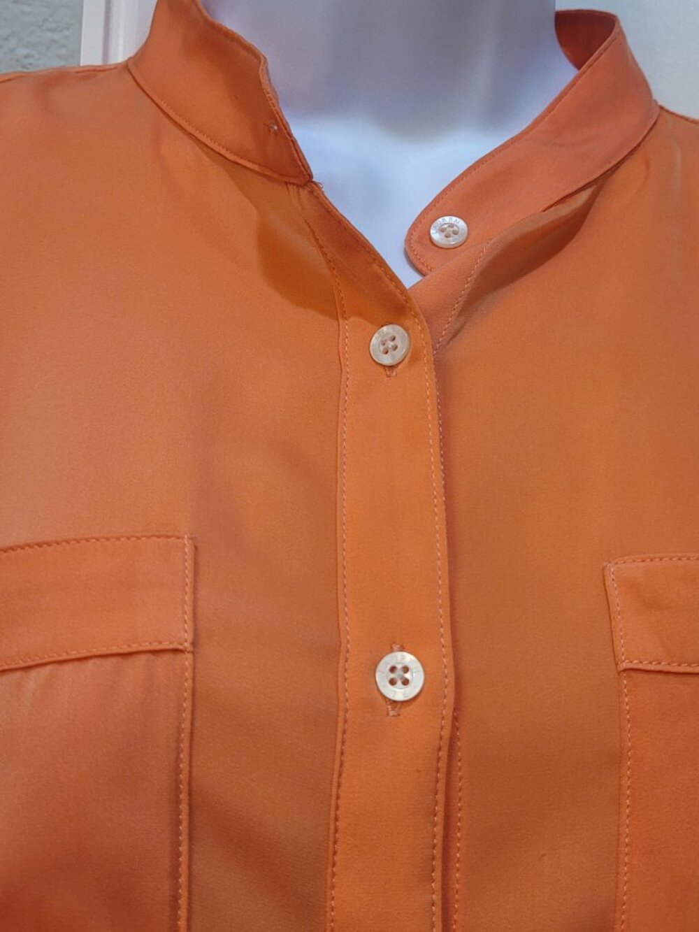 Lauren Ralph Lauren Coral Orange Silky Button Down Shirt in size L - Picture 2 of 5